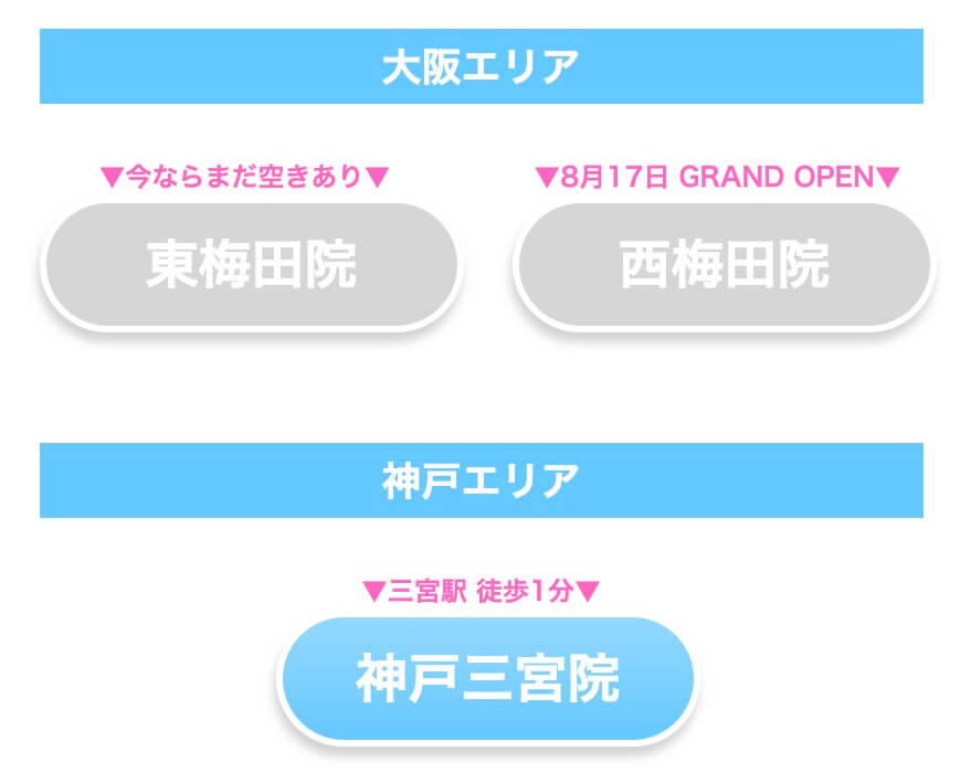 東梅田院、西梅田院、神戸三宮院から予約店舗を選択｜WIN CLINIC(ウィンクリニック)医療脱毛