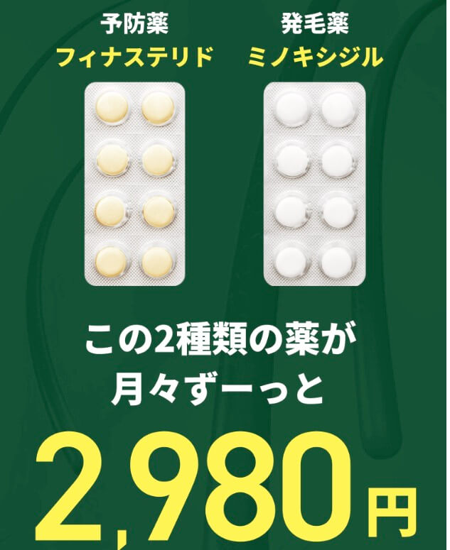 ヘアリティ(ミノフィナ通販)なら、フィナステリドとミノキシジルが2,980円/月