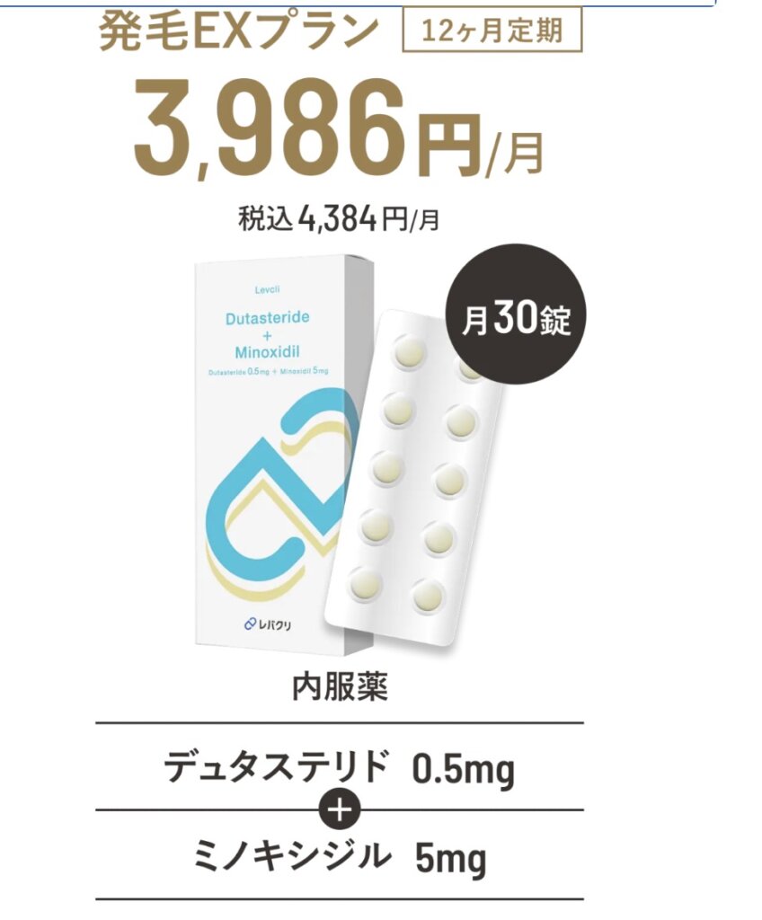 デュタステリド＋ミノキシジルでも3,986円/月と、サステナオンラインクリニックより割安