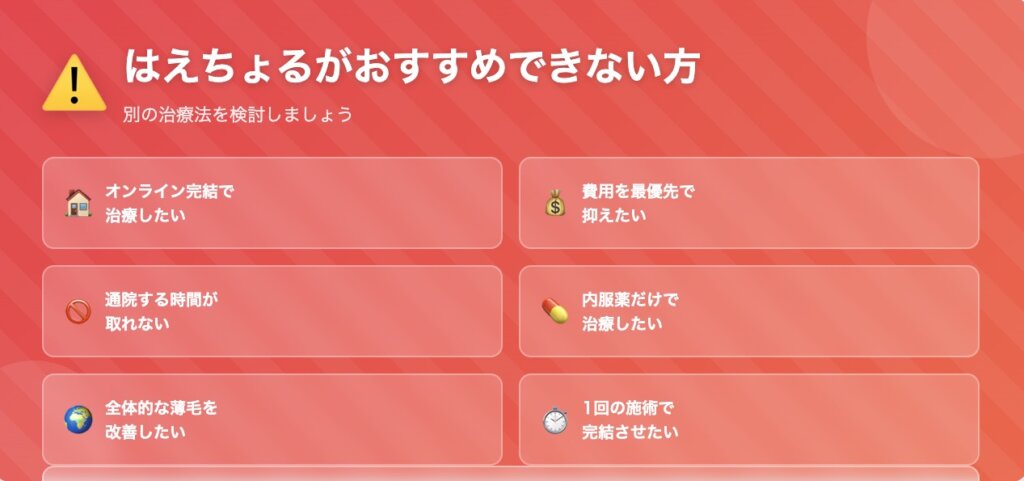 はえちょるがおすすめできない方｜AGA薄毛治療